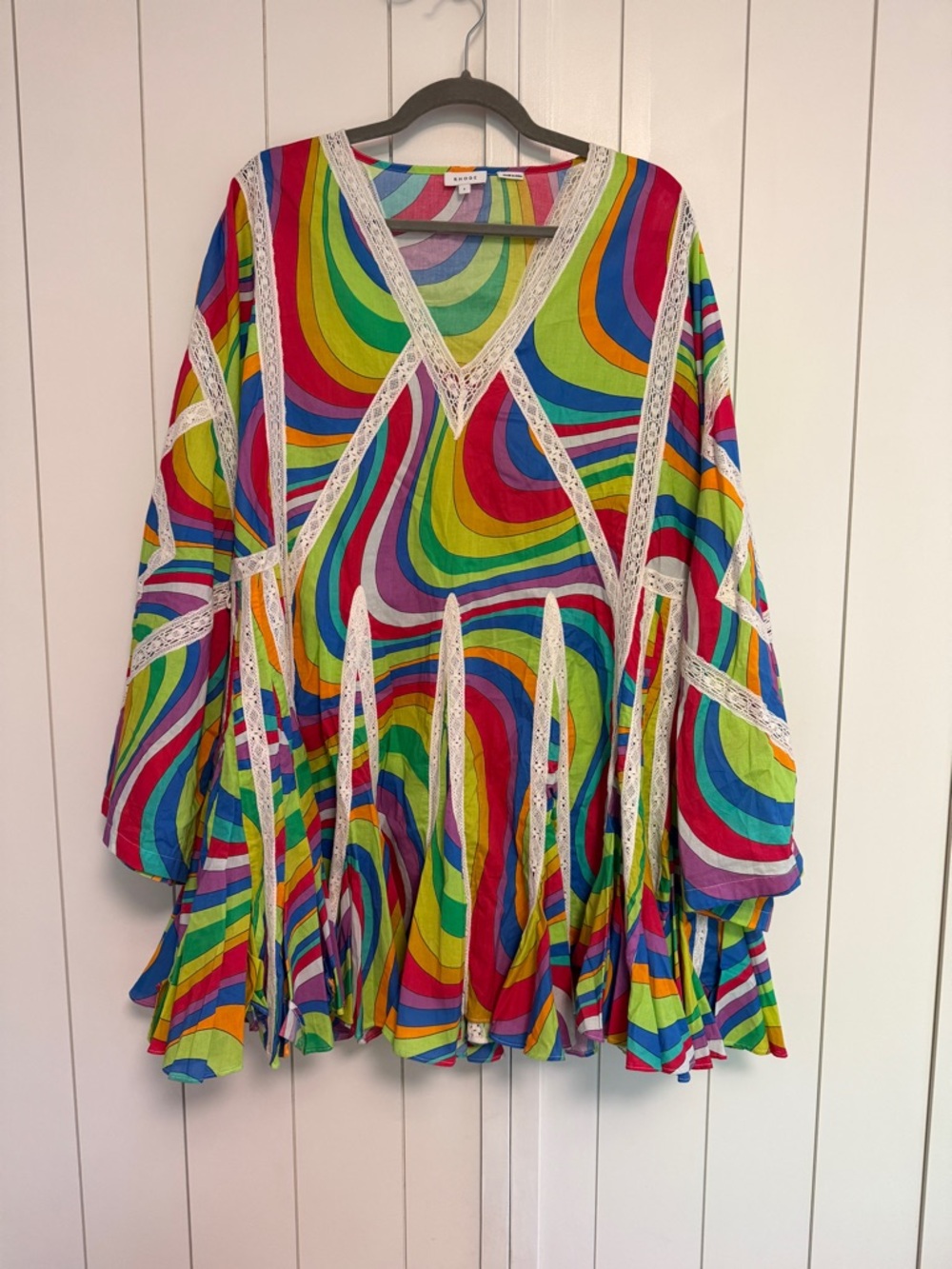 RHODE Multicolor Rainbow Wave Lace-Trim Dress Top